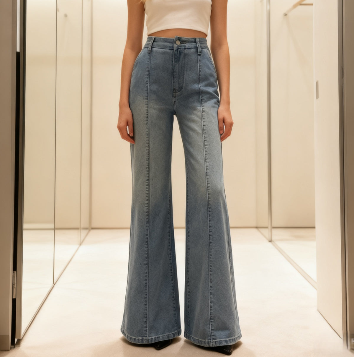 High Waist Seamed Flare Leg Jeans