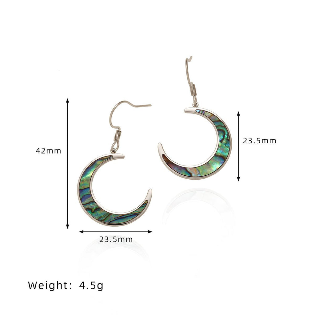 Shell Inlay Crescent Moon Jewelry Set - Earrings