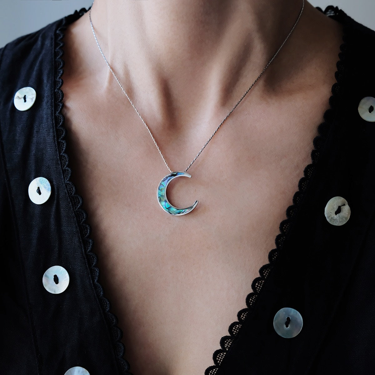 Shell Inlay Crescent Moon Jewelry Set - Necklace - 1