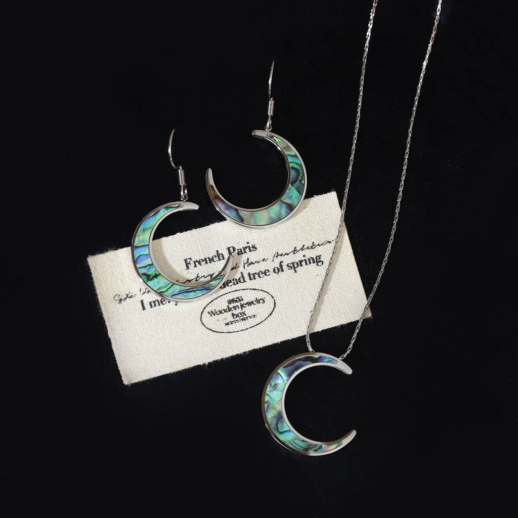Shell Inlay Crescent Moon Jewelry Set