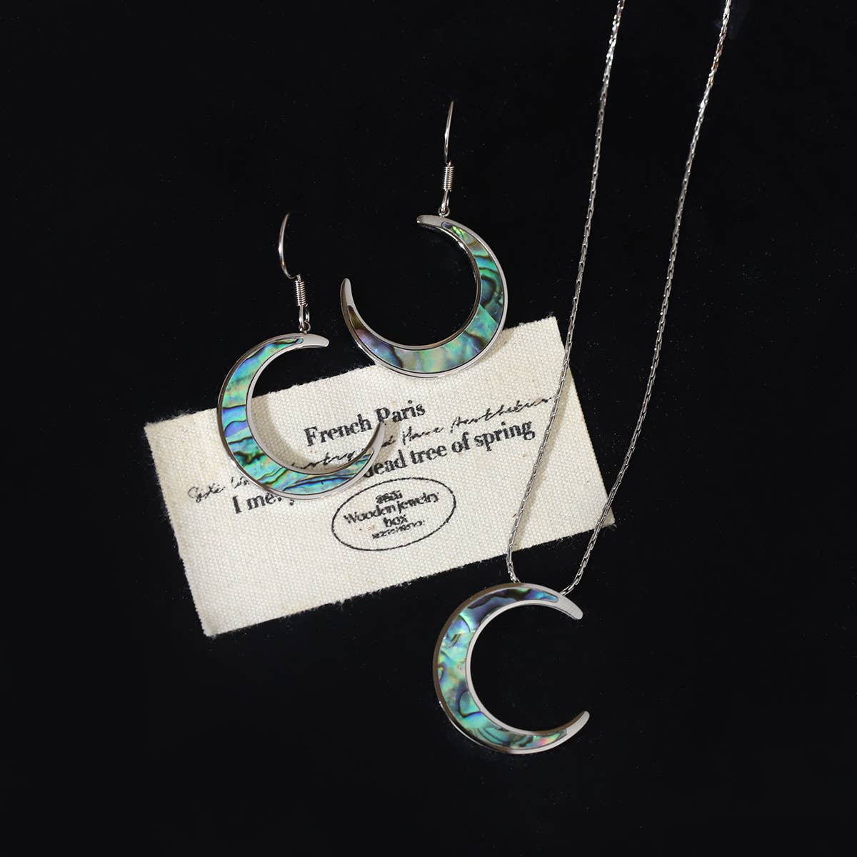 Shell Inlay Crescent Moon Jewelry Set