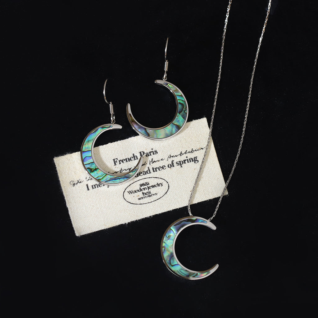 Shell Inlay Crescent Moon Jewelry Set - view 1