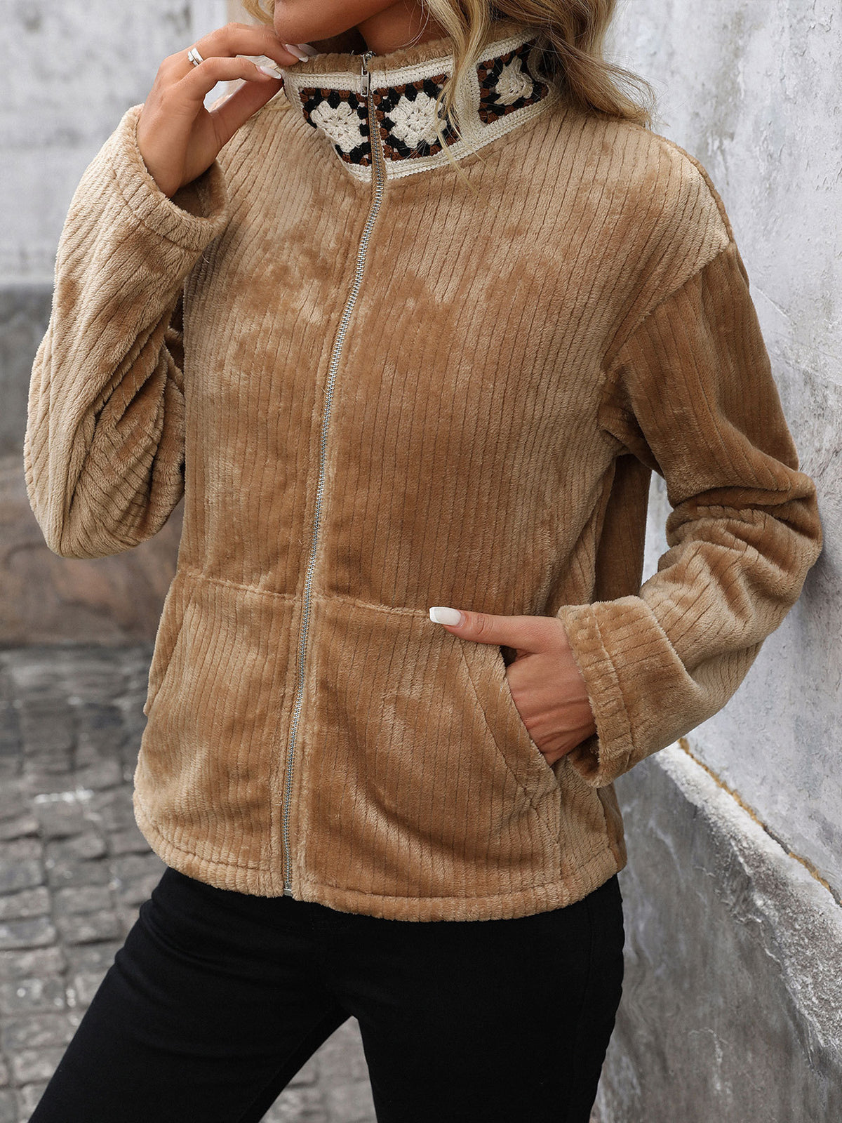 Corduroy Zip Front Fleece Jacket - view 1