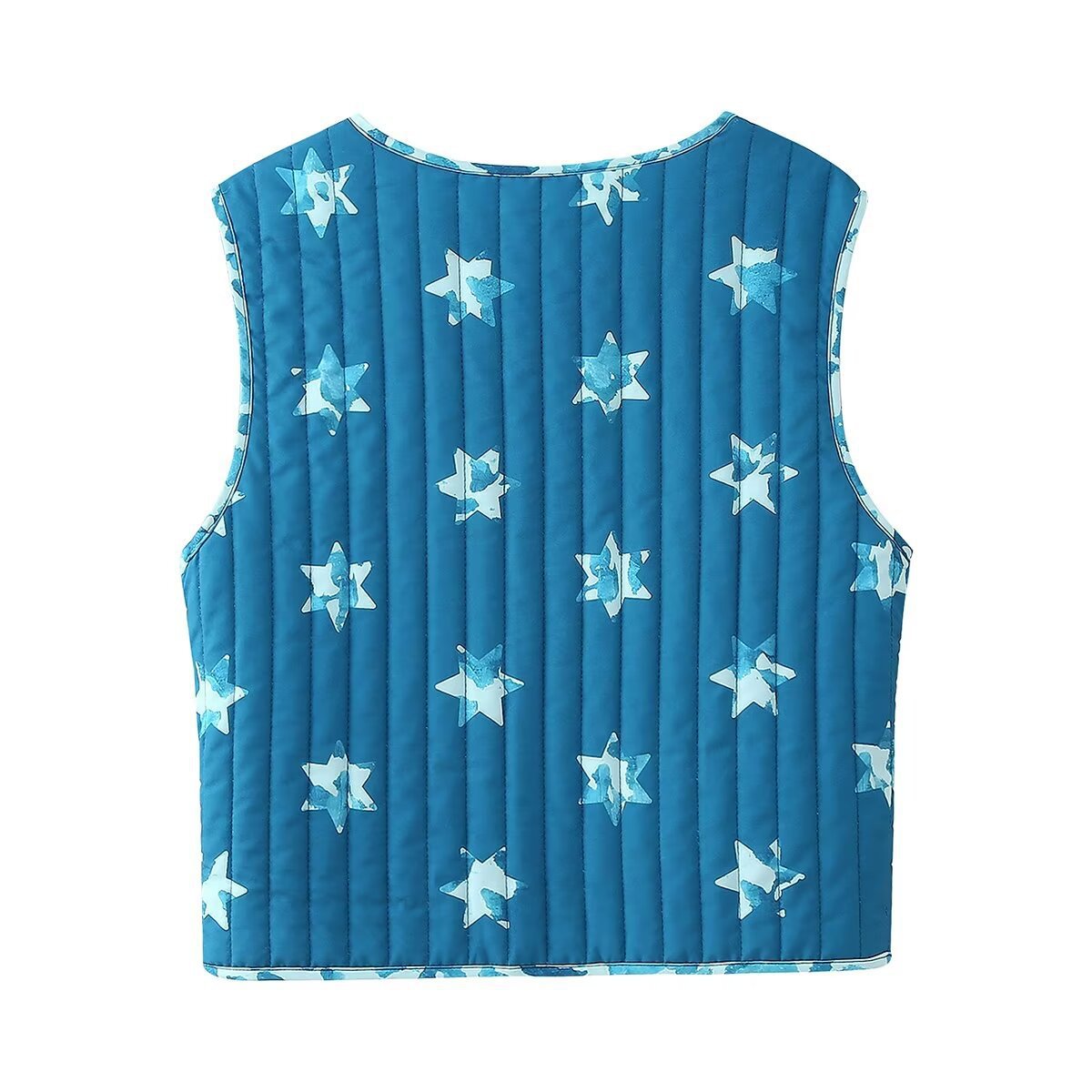 Reversible Star Print Quilted Vest - Blue - 2