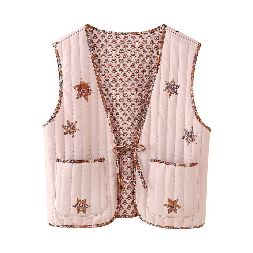 Reversible Star Print Quilted Vest - Pink