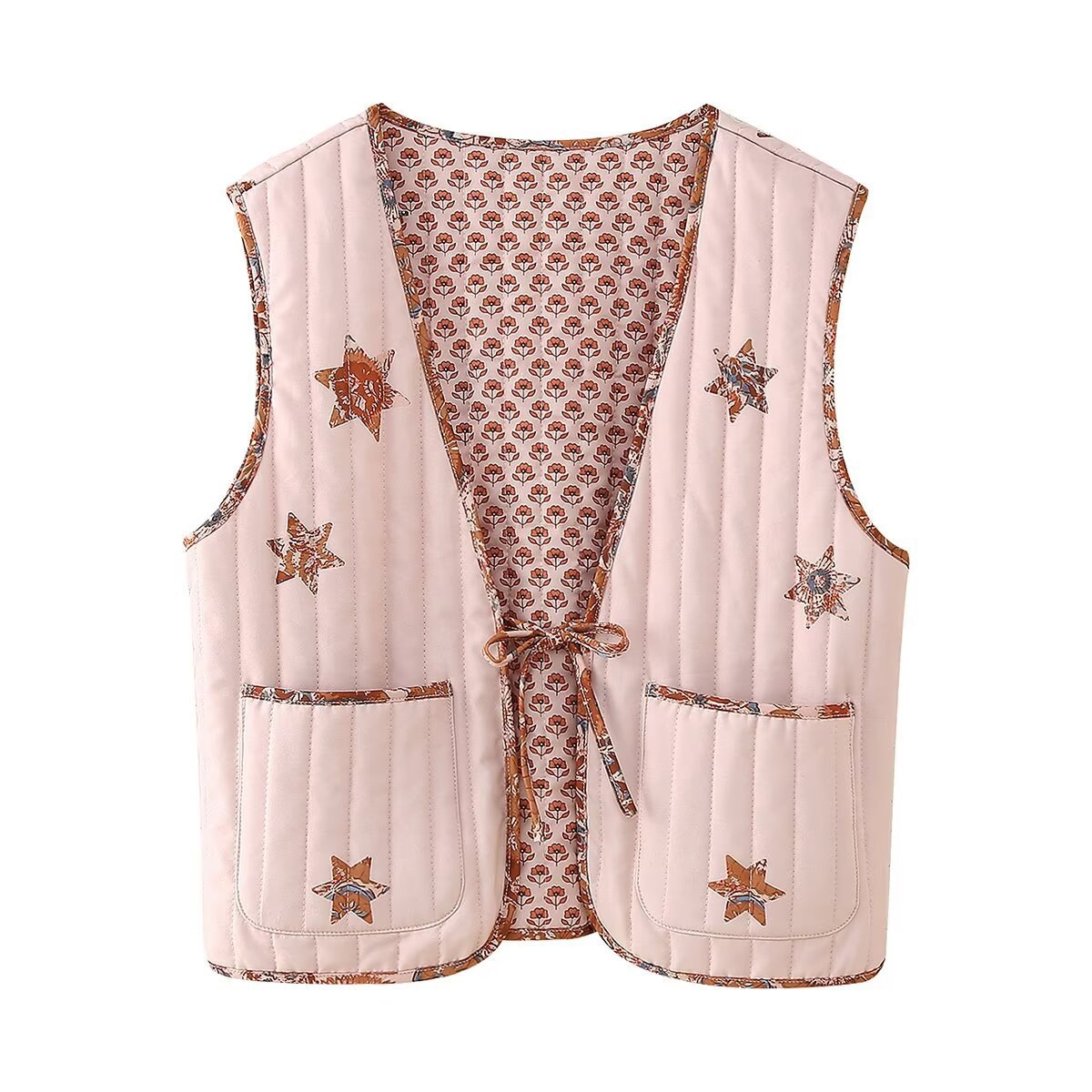 Reversible Star Print Quilted Vest - Pink