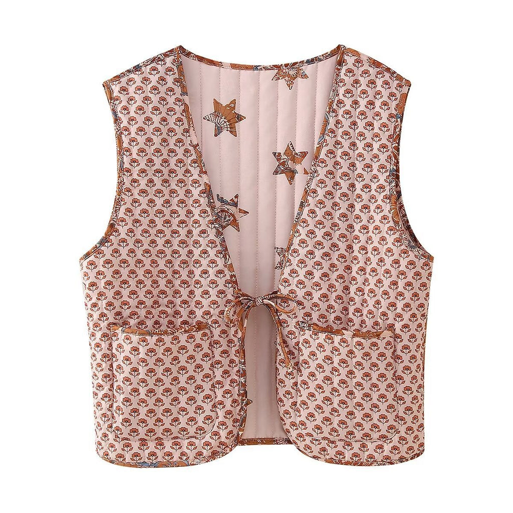 Reversible Star Print Quilted Vest - Pink - 2