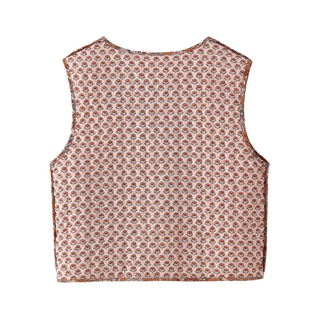 Reversible Star Print Quilted Vest - Pink - 3