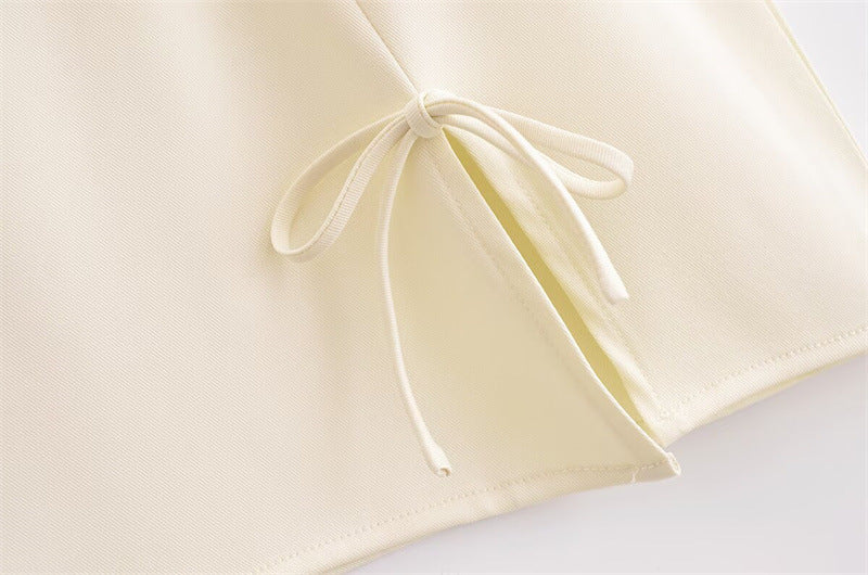 Bow Trim Sleeveless Shift Mini Dress - Beige - 4