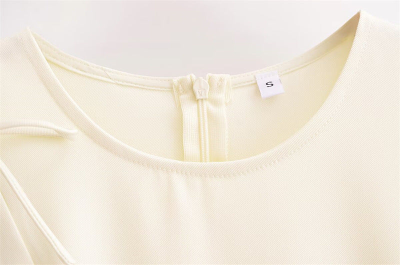 Bow Trim Sleeveless Shift Mini Dress - Beige - 5