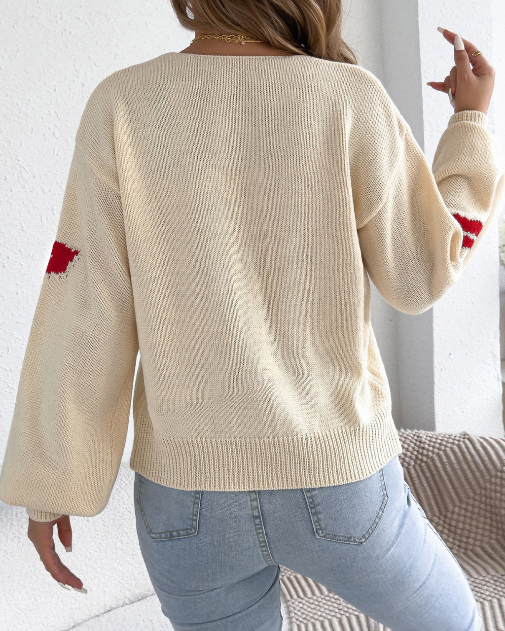 Kiss Print Ribbon Front Knit Cardigan - Apricot - 2