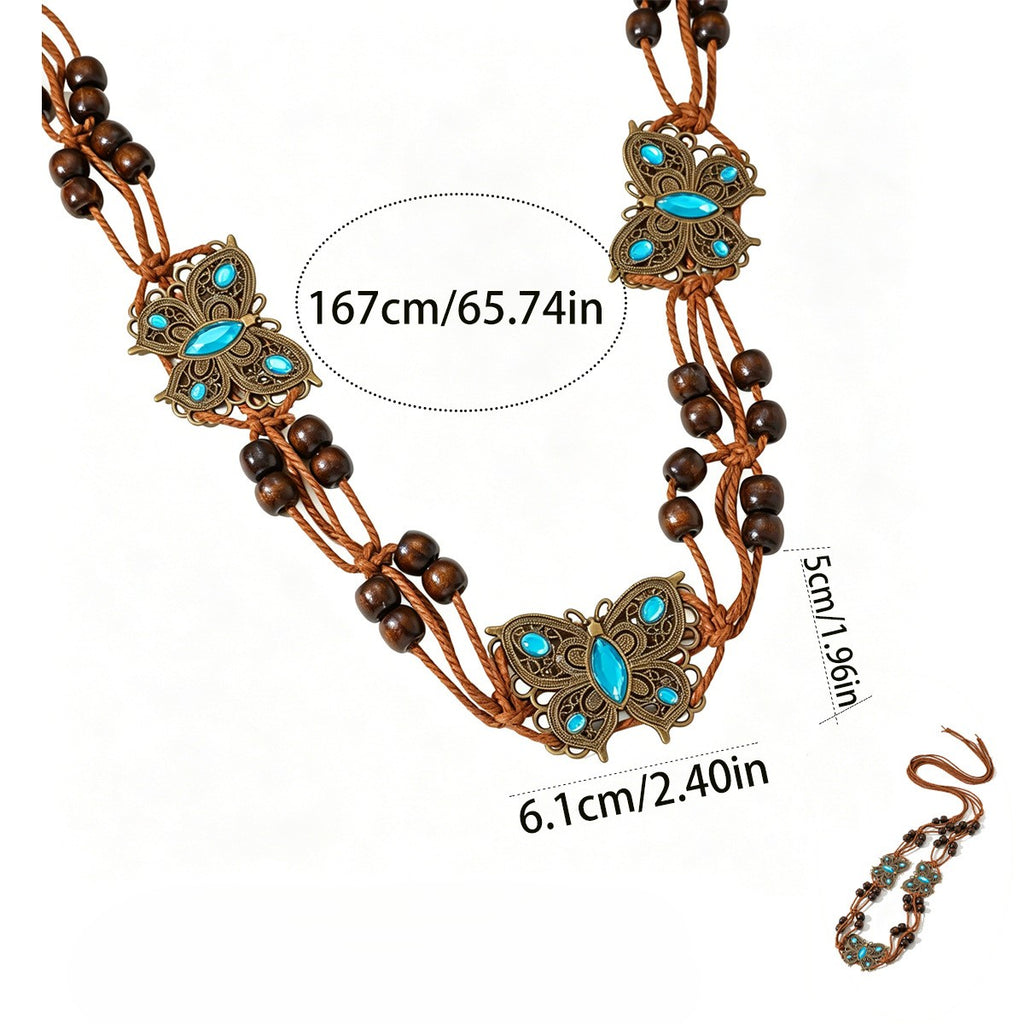 Western Butterfly Concho Beaded Cord Tie Belt