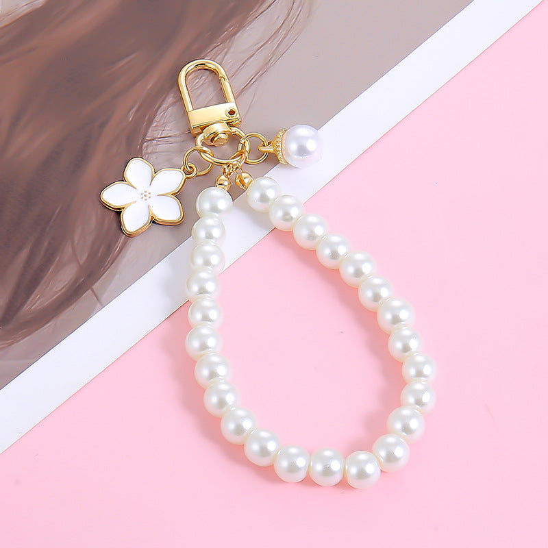Cherry Blossom Pearl Bead Keychain - White