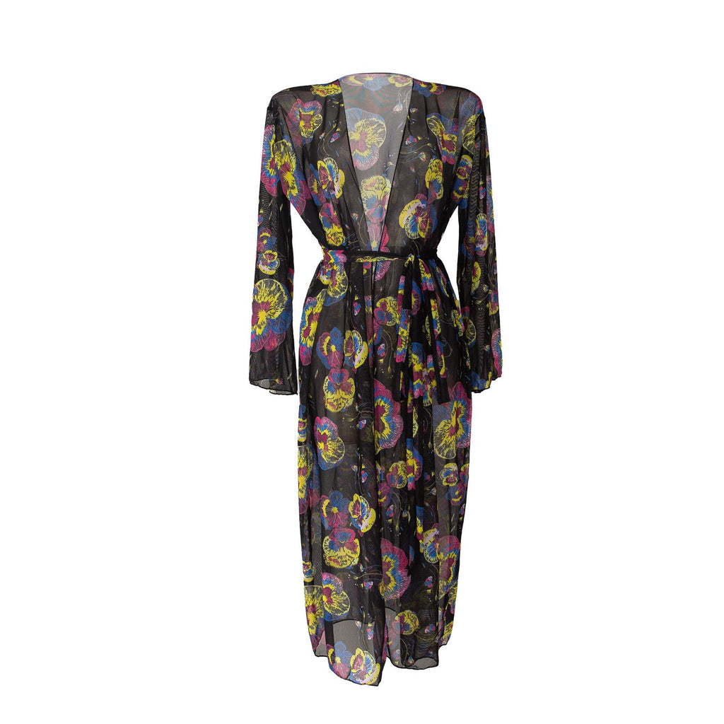 Sheer Mesh Bell Sleeve Long Kimono - Floral02 - 4