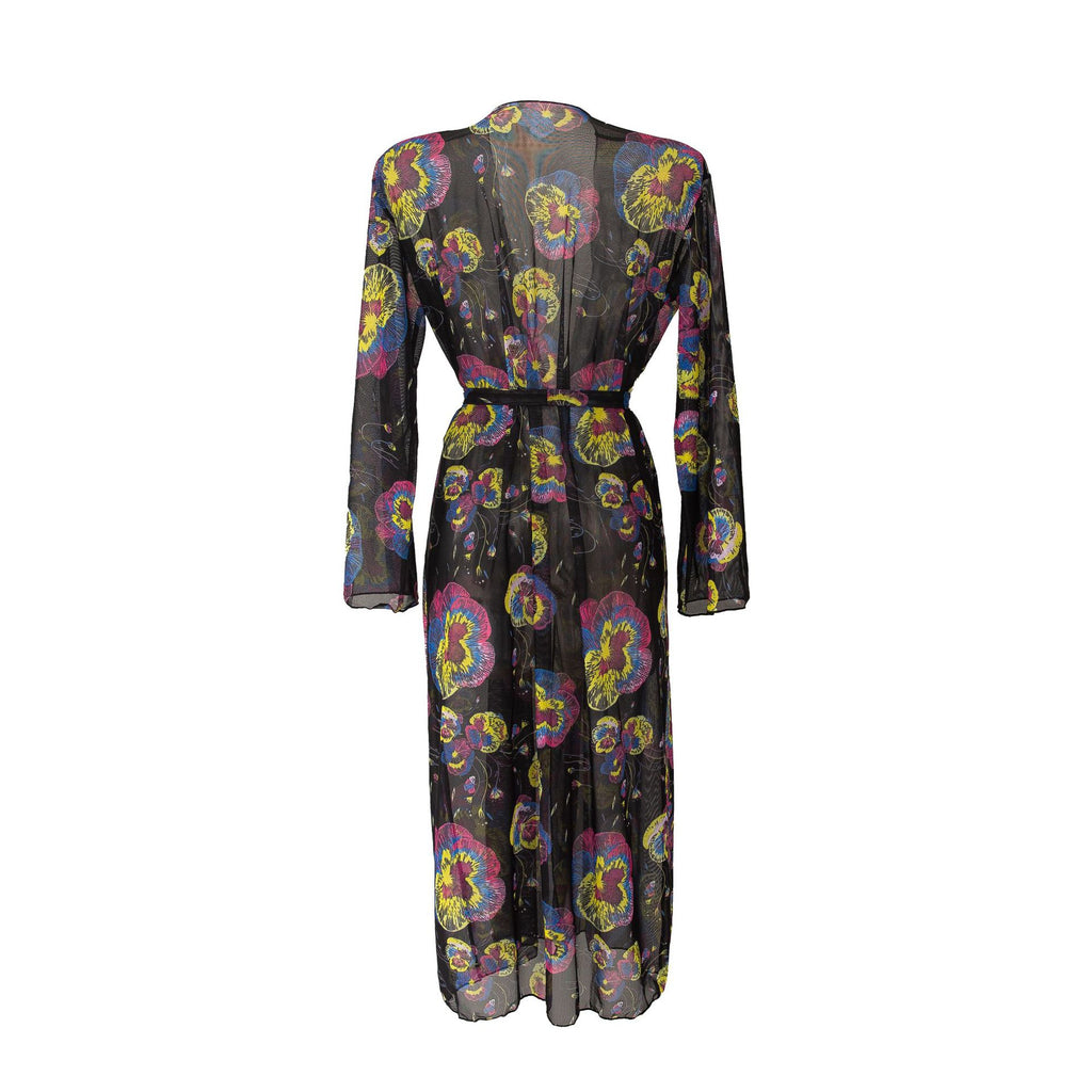 Sheer Mesh Bell Sleeve Long Kimono - Floral02 - 5
