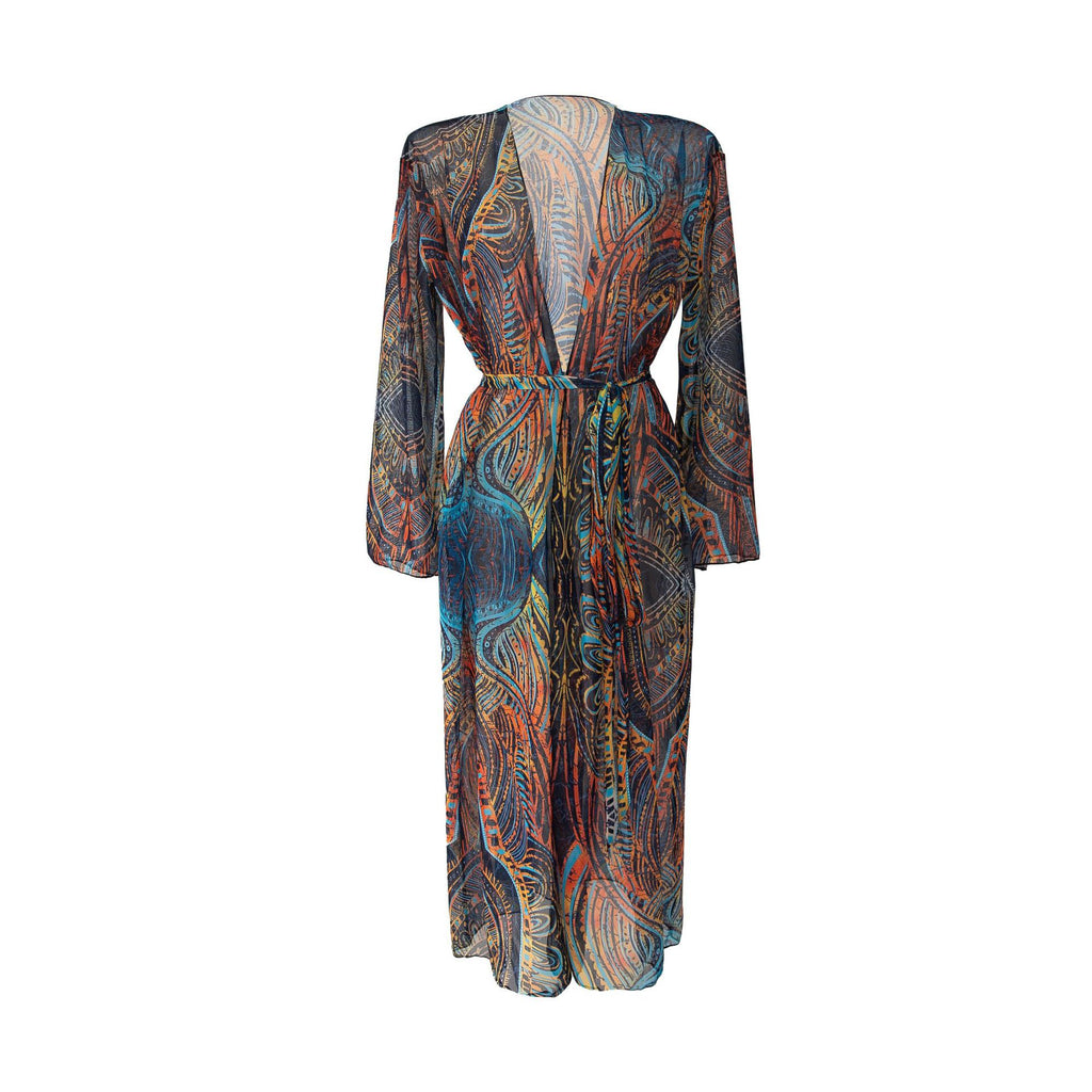 Sheer Mesh Bell Sleeve Long Kimono - Mandala - 4