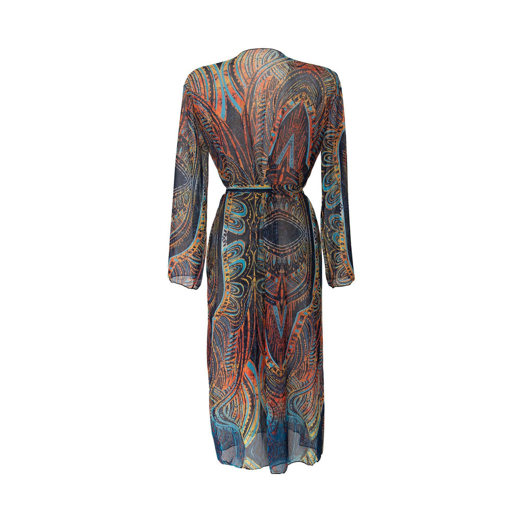 Sheer Mesh Bell Sleeve Long Kimono - Mandala - 5