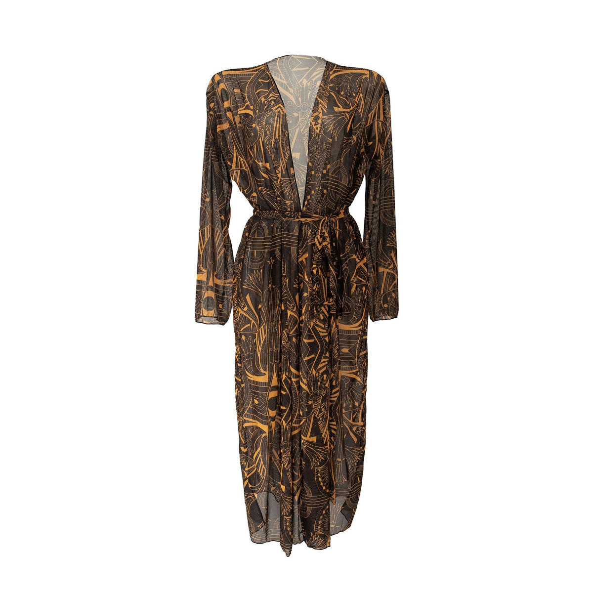 Sheer Mesh Bell Sleeve Long Kimono - abstract - 4