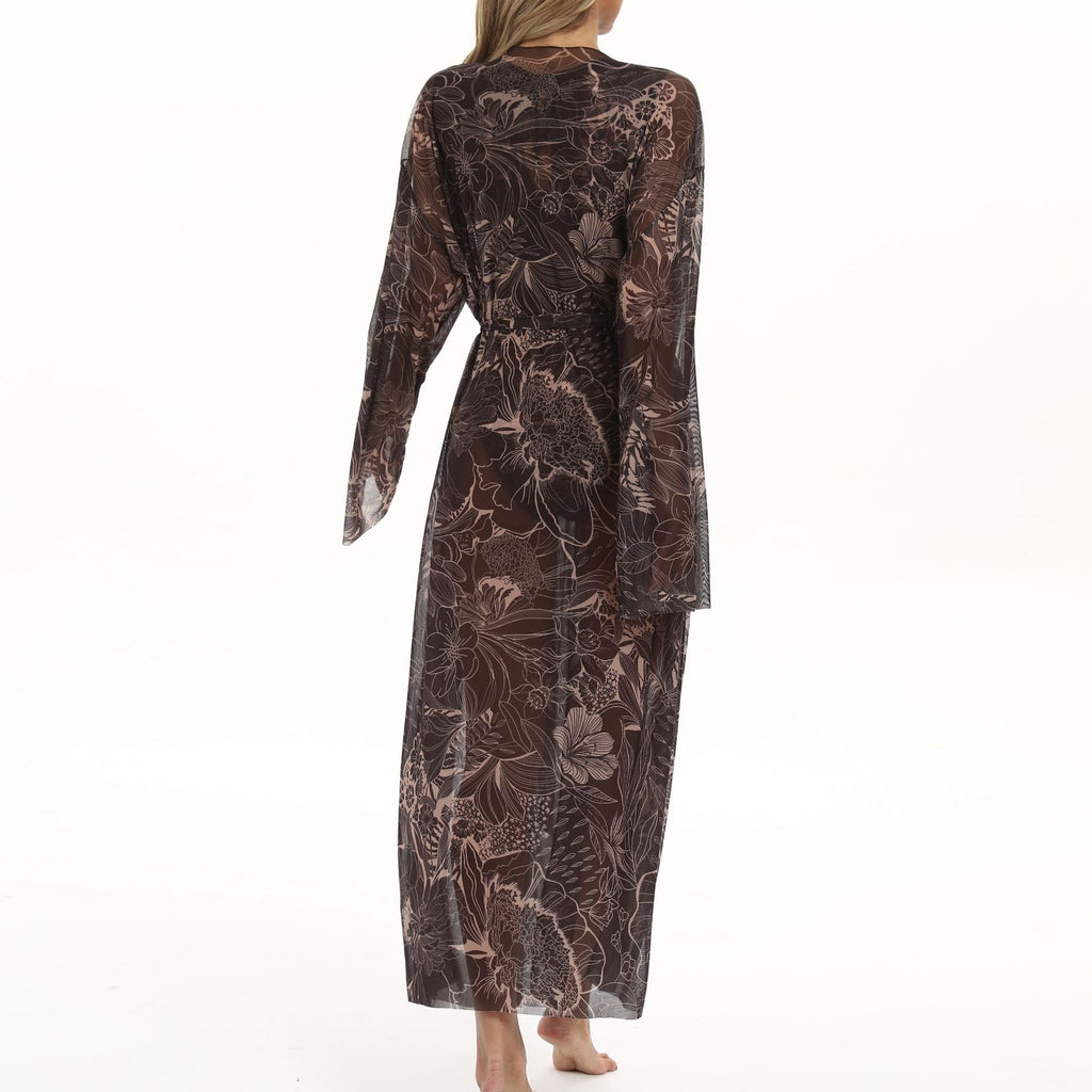 Sheer Mesh Bell Sleeve Long Kimono - botanical - 2