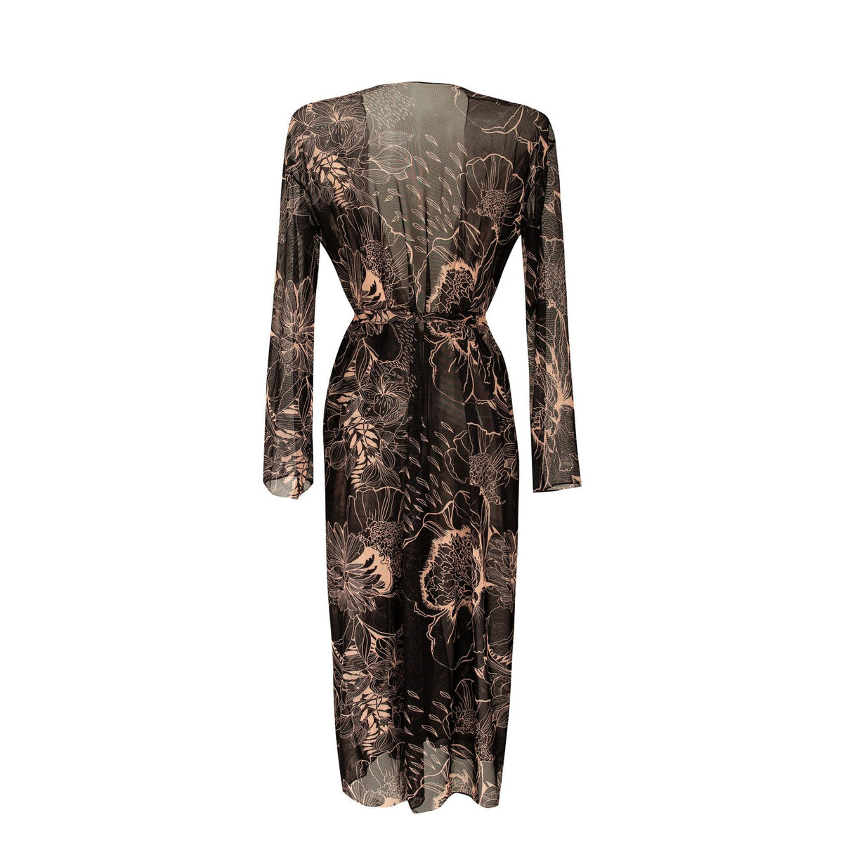 Sheer Mesh Bell Sleeve Long Kimono - botanical - 5