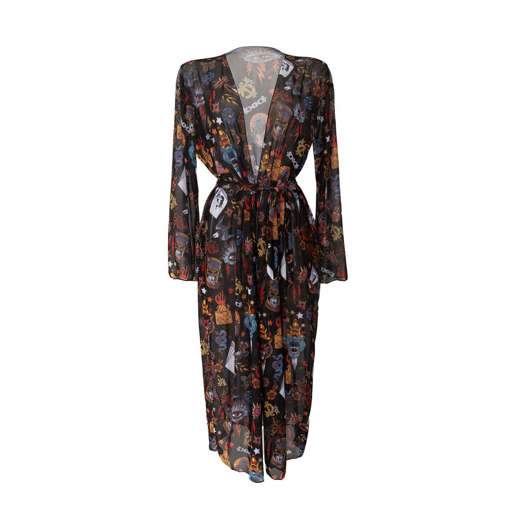 Sheer Mesh Bell Sleeve Long Kimono - wonderland - 4