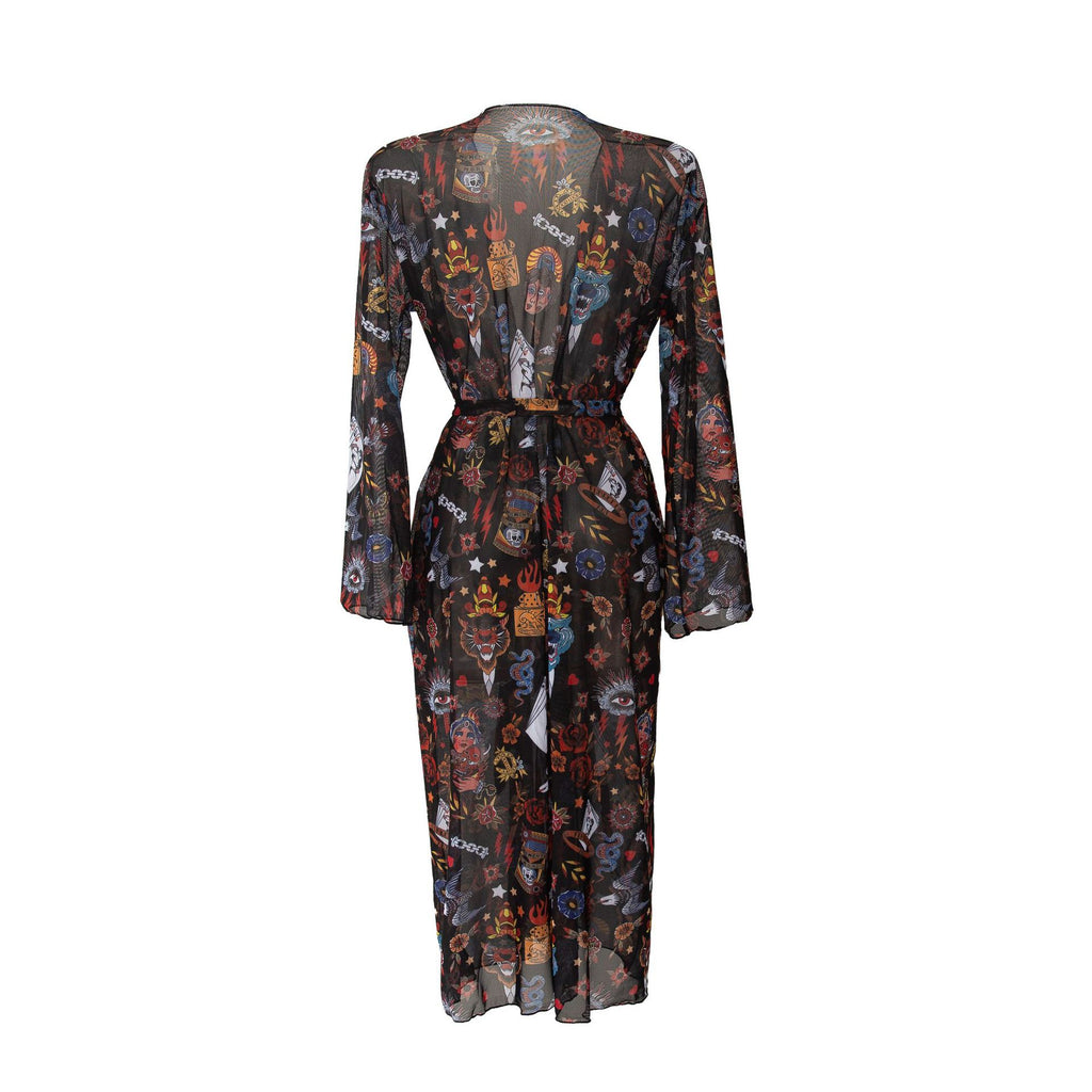 Sheer Mesh Bell Sleeve Long Kimono - wonderland - 5
