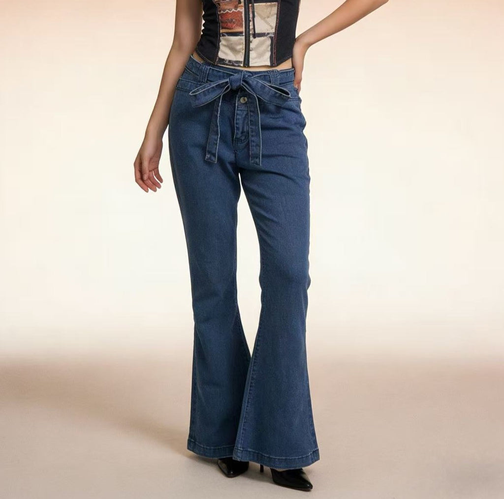 Tie Belt High Rise Flare Jeans - view 1