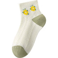 Embroidered Flower Ankle Socks With Ribbed Cuffs - Color_03