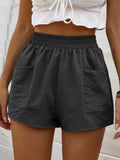 High Waist Elastic Pocket Casual Shorts - Black