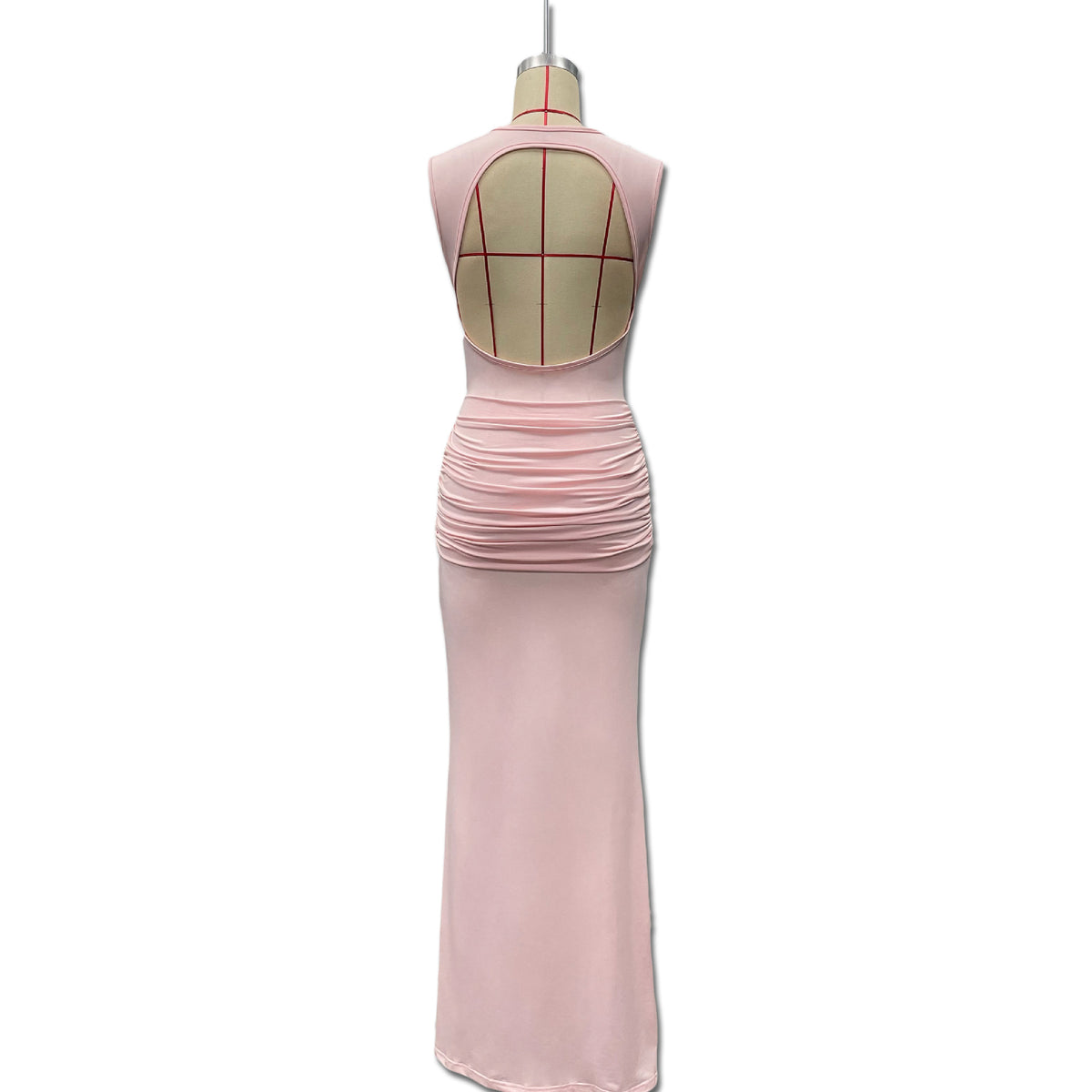 High Neck Ruched Knot Sleeveless Maxi Dress - Pink - 3