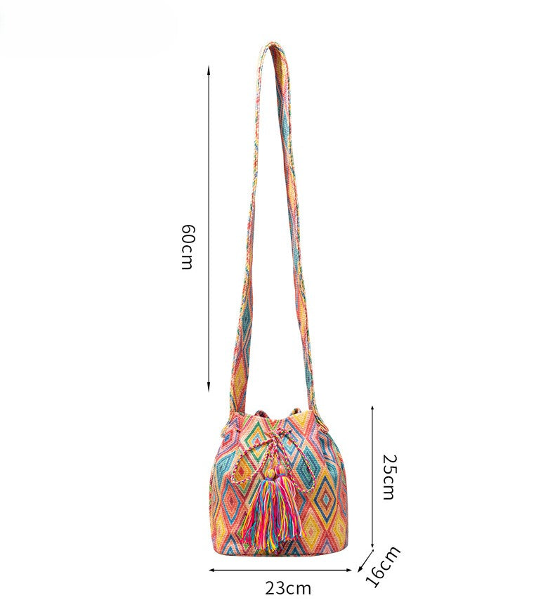 Tassel Trimmed Bucket Bag With Crossbody Strap - view 2
