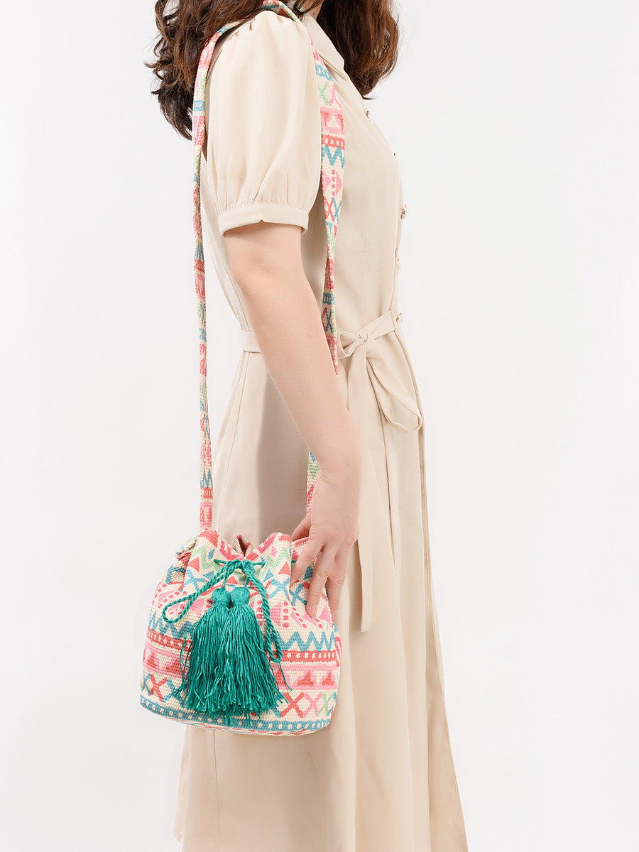 Tassel Trimmed Bucket Bag With Crossbody Strap - view 3