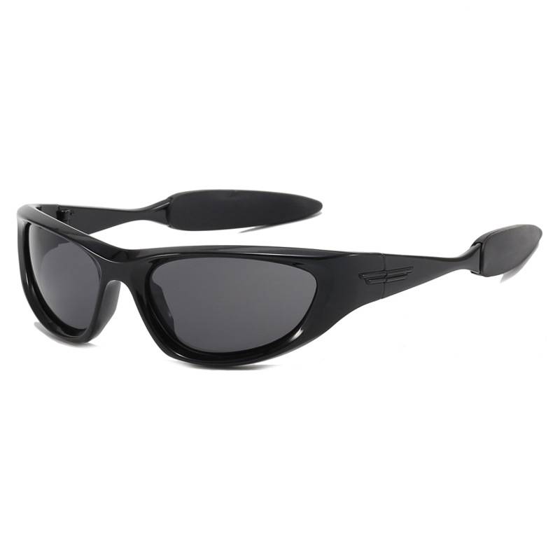 Wraparound Sport Shield Y2K Sunglasses - Black - 1