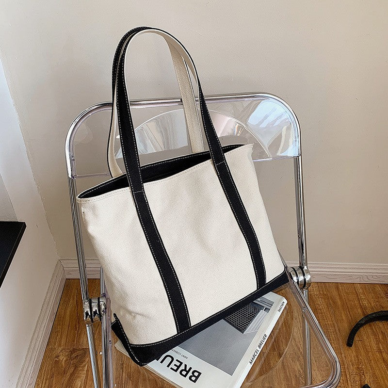 Canvas Boat Tote Bag with Contrast Trim - Black