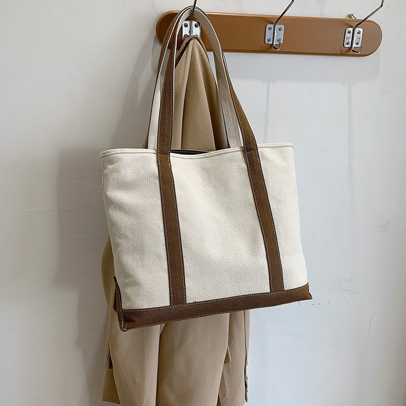 Canvas Boat Tote Bag with Contrast Trim - Brown