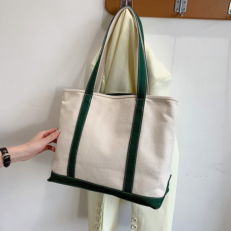 Canvas Boat Tote Bag with Contrast Trim - Forest Green
