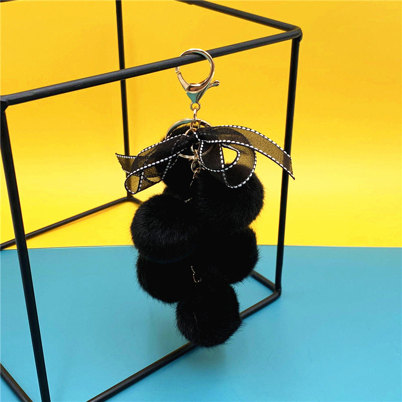 Grape Cluster Pom Pom Bag Charm - Black