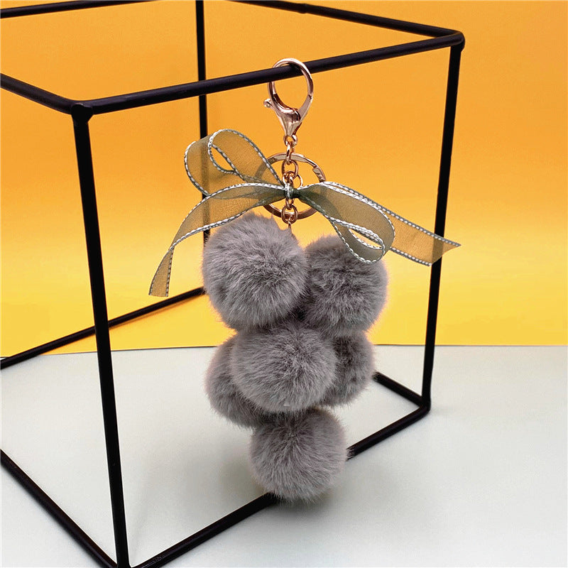 Grape Cluster Pom Pom Bag Charm - Grey