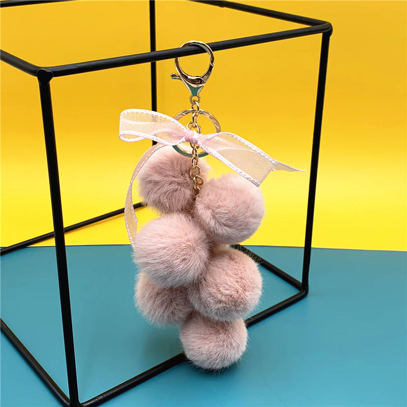 Grape Cluster Pom Pom Bag Charm - Pink