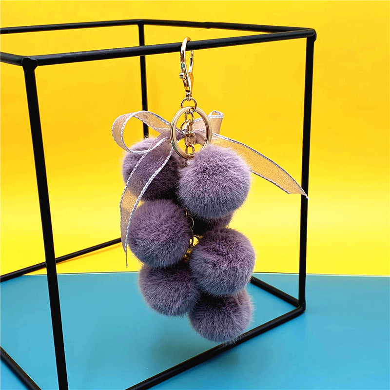 Grape Cluster Pom Pom Bag Charm - Purple