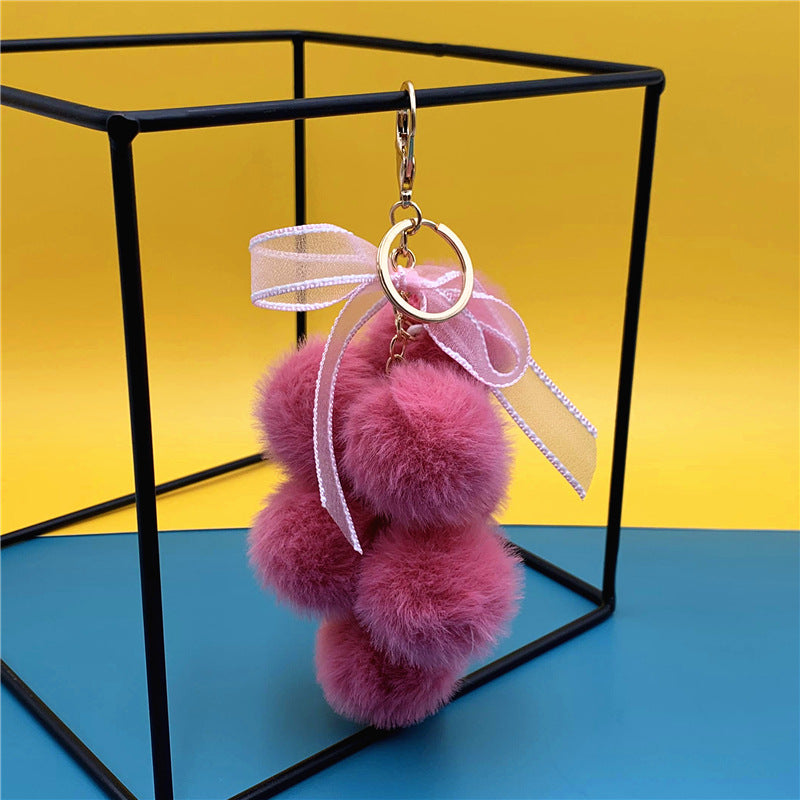Grape Cluster Pom Pom Bag Charm - Rosered