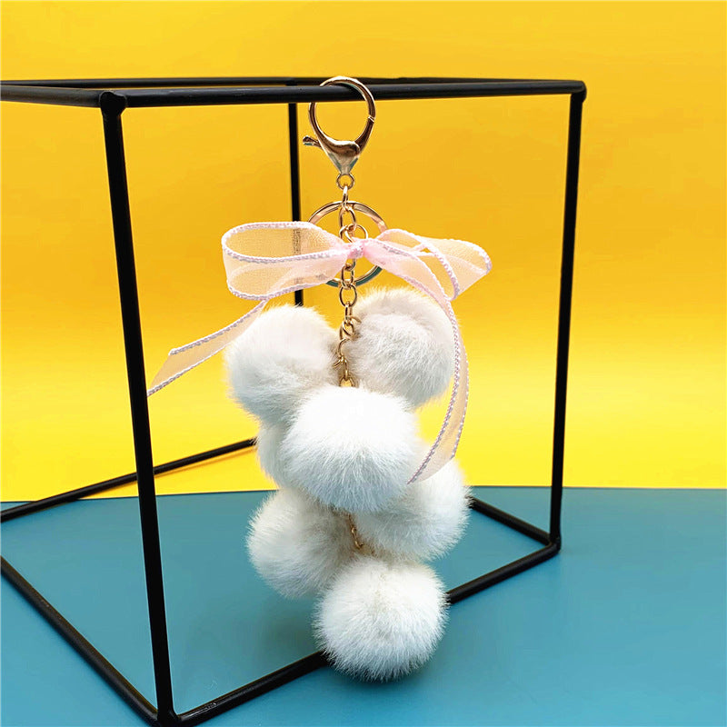Grape Cluster Pom Pom Bag Charm - White
