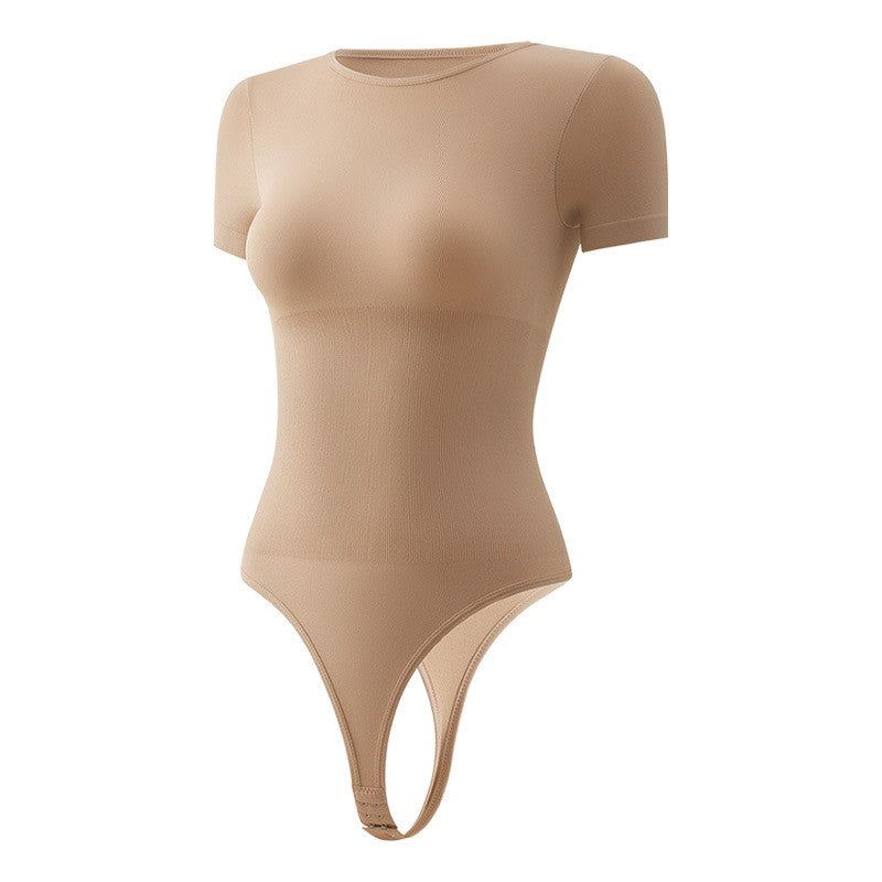 Short Sleeve Crew Neck Sculpting Thong Bodysuit