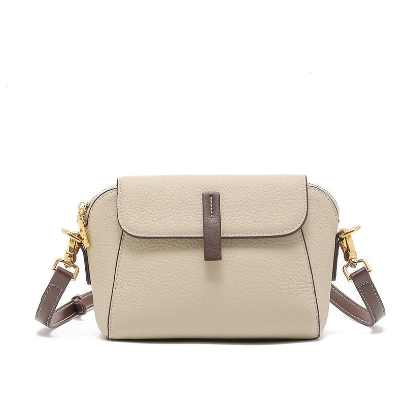 Pebbled Leather Shell Crossbody Bag - Cream