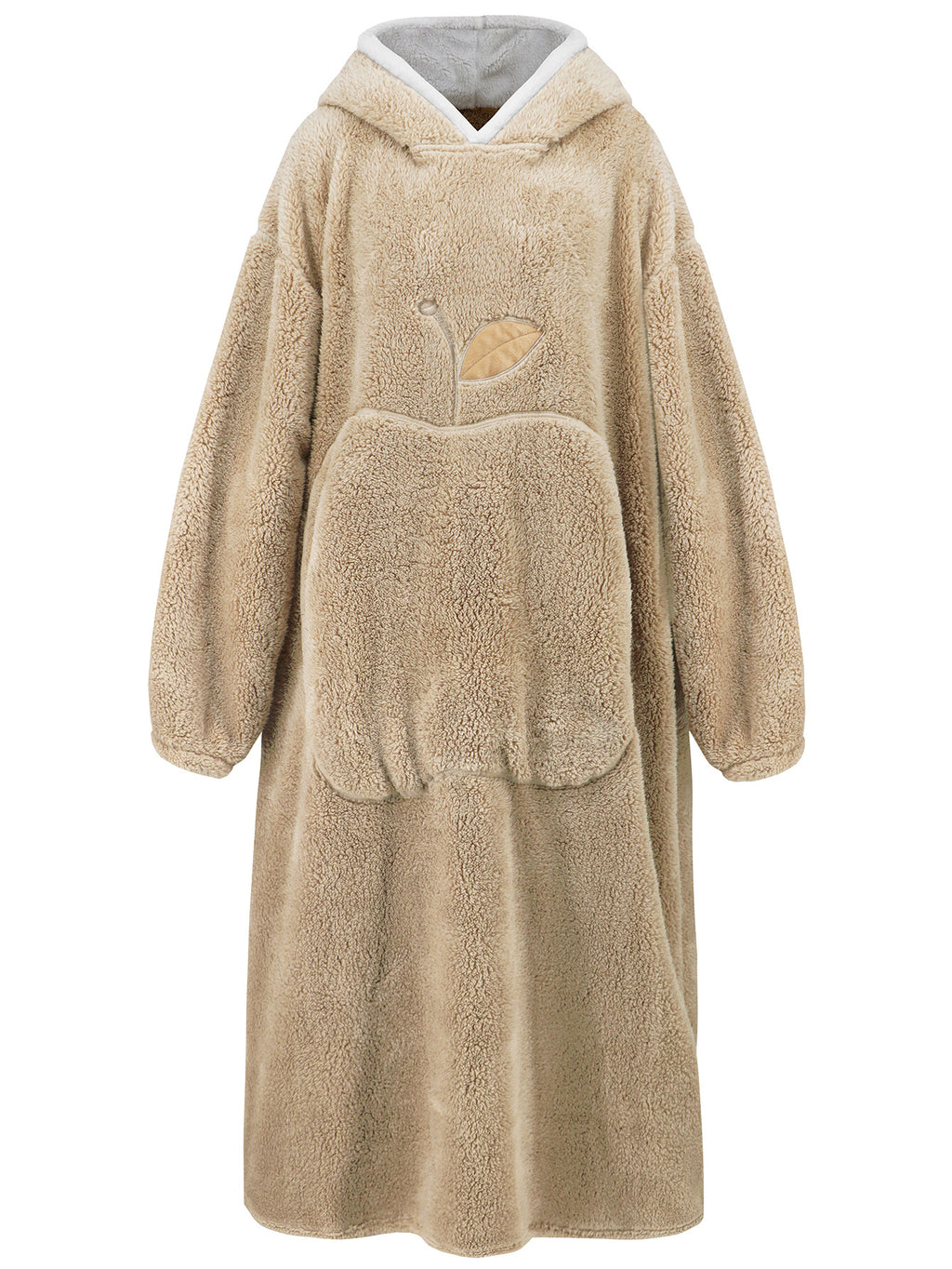 Sherpa Lined Hooded Maxi Lounge Robe - Apricot