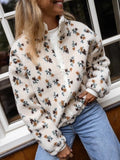 Daisy Print Teddy Sherpa Zip Jacket - White