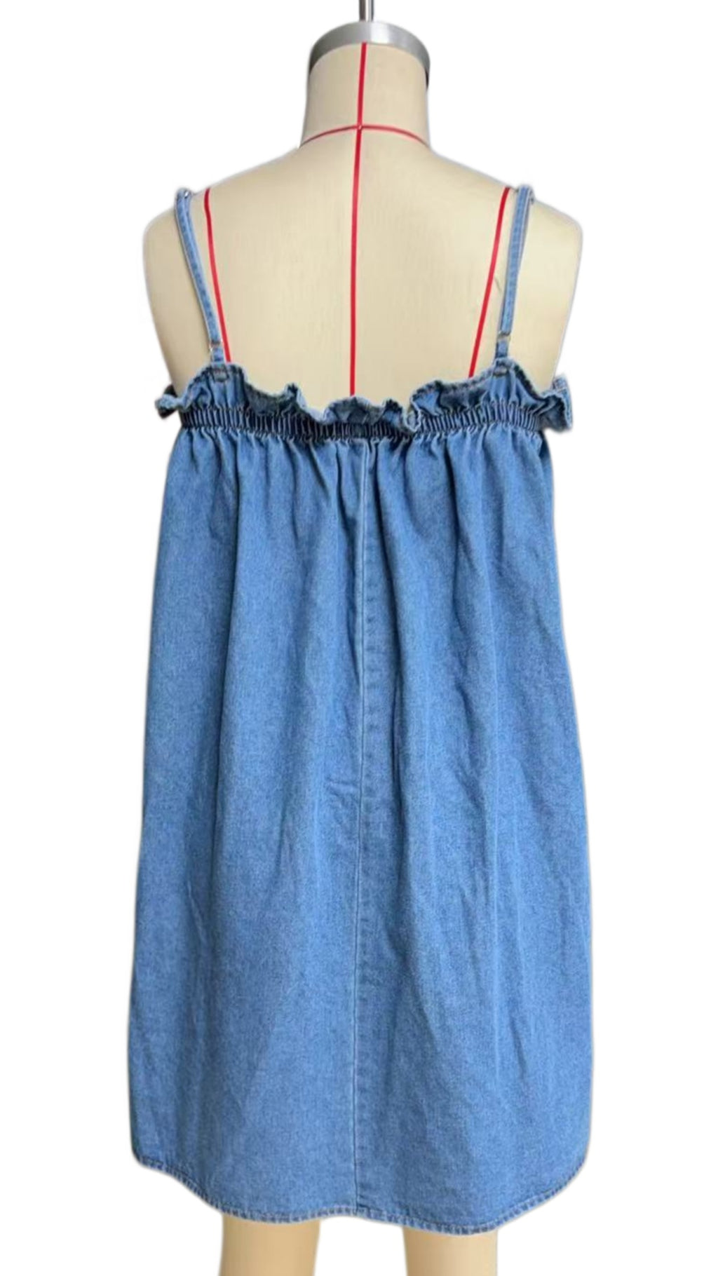 Floral Embroidered Denim Swing Mini Dress - Blue - 6
