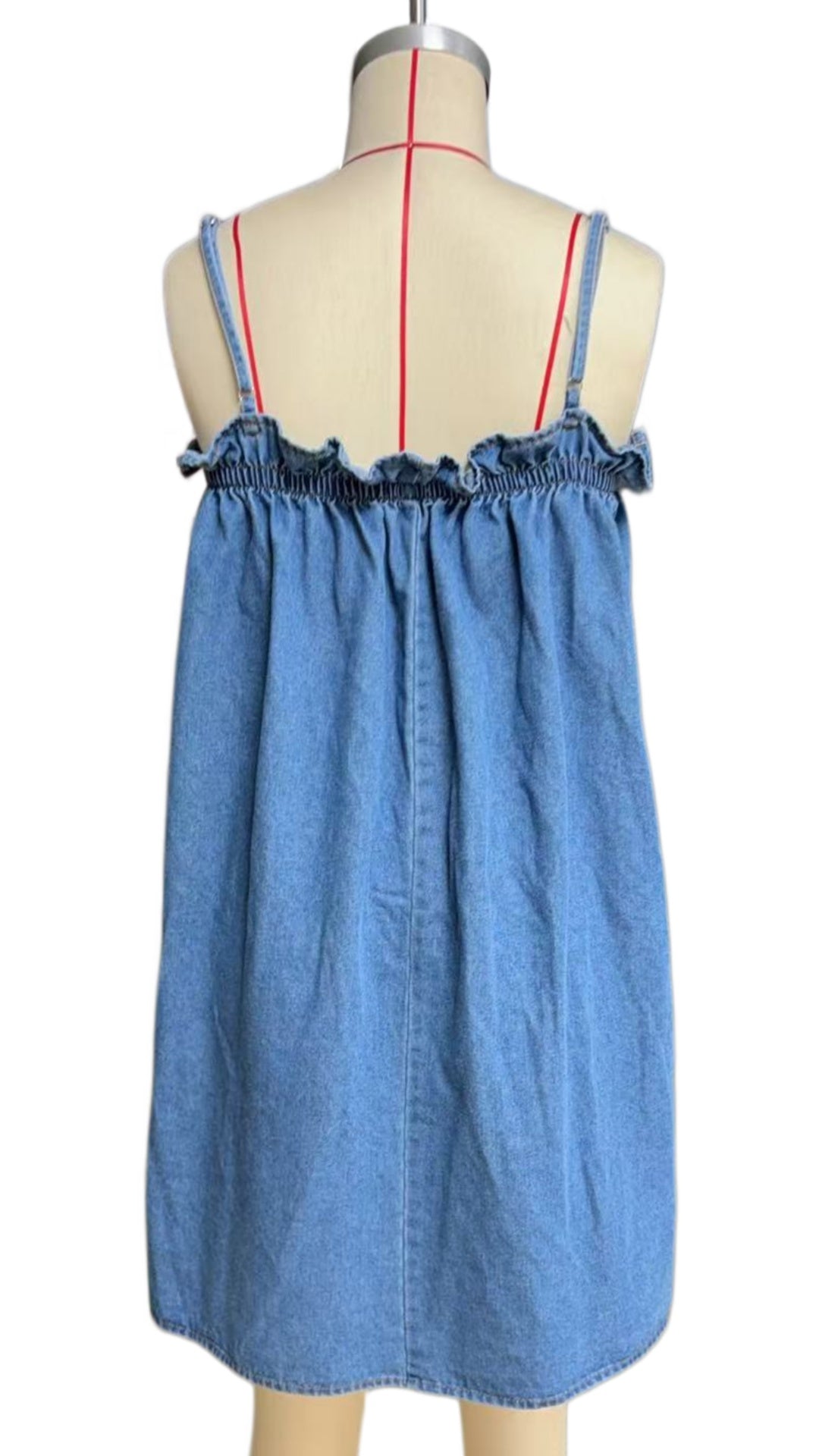 Floral Embroidered Denim Swing Mini Dress - Blue - 6