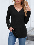 Brushed Knit V Neck Twist Hem Top - Black