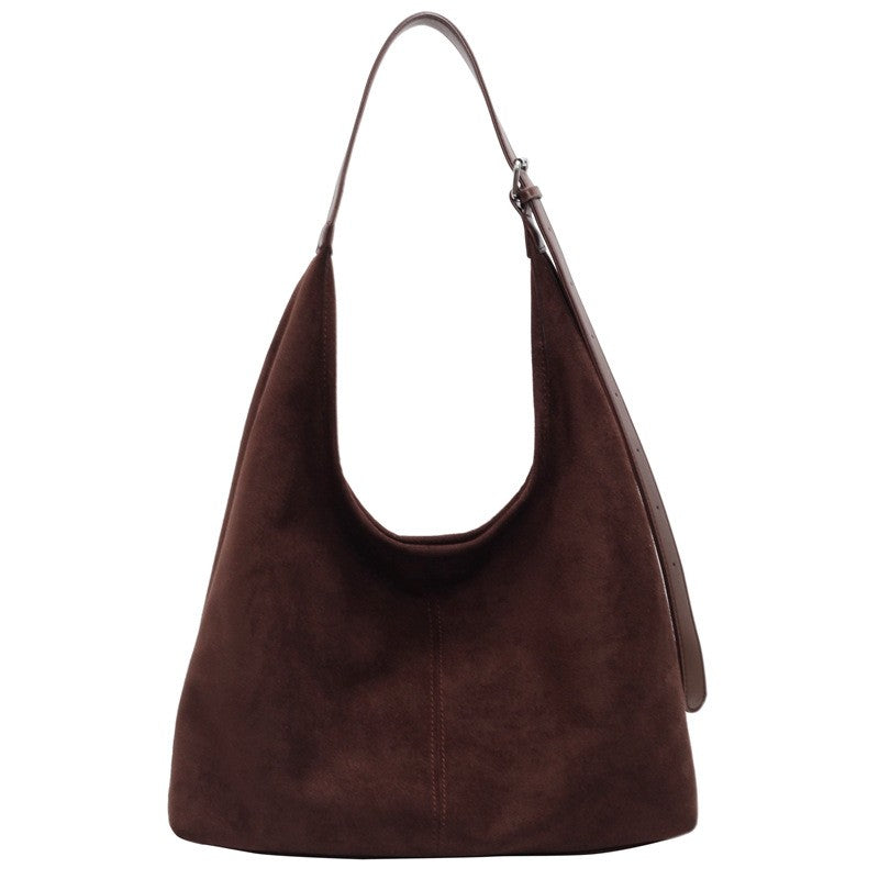 Slouchy Faux Suede Hobo Shoulder Bag - Chocolate